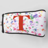 Roze Paarse Groene Verf Splat Rood Monogram Golfheadcover (Voorkant)
