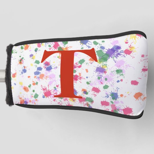 Roze Paarse Groene Verf Splat Rood Monogram Golfheadcover (Voorkant)
