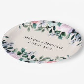 Roze Paarse & Groene Waterverf Bloem Bruiloft Papieren Bordje (Gekanteld)