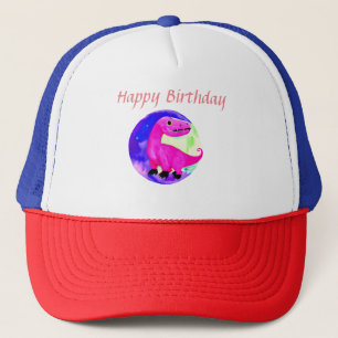 Roze paarse groene waterverf dinosaurus verjaardag trucker pet