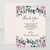 Roze Paarse groene Waterverf Floral Border Bedankkaart (Voorkant / Achterkant)