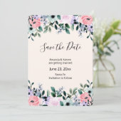 Roze Paarse groene Waterverf Floral Border Save The Date (Staand voorkant)