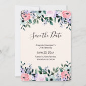 Roze Paarse groene Waterverf Floral Border Save The Date (Voorkant)