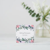 Roze Paarse groene Waterverf Floral Border Vierkante Visitekaartje (Staand voorkant)
