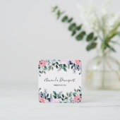 Roze Paarse groene Waterverf Floral Border Vierkante Visitekaartje (Staand voorkant)