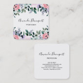 Roze Paarse groene Waterverf Floral Border Vierkante Visitekaartje (Voorkant / Achterkant)
