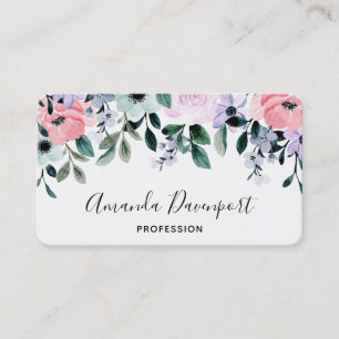 Roze Paarse groene Waterverf Floral Border Visitekaartje