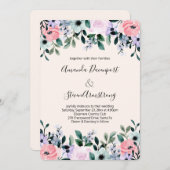 Roze Paarse groene Waterverf Floral Border Wedding Kaart (Voorkant / Achterkant)