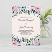 Roze Paarse groene Waterverf Floral Border Wedding Kaart (Staand voorkant)
