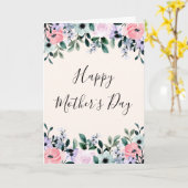 Roze Paarse groene Waterverf Floral Moederdag Kaart (Gele Bloem)