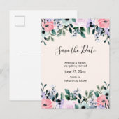Roze Paarse groene Waterverf Floral sla de datum o Uitnodiging Briefkaart (Voorkant / Achterkant)