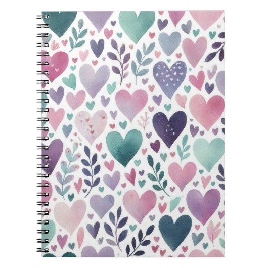 ROZE PAARSE GROENE WATERVERF LIEFDE HARTEN NOTITIEBOEK (Voorkant)