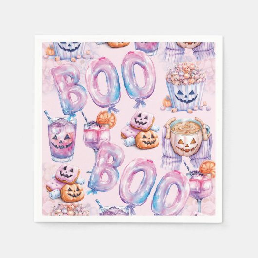 Roze Paarse Halloween Boo Waterverf Servet (Voorkant)