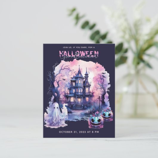 Roze Paarse Halloween Spooktacular Party Feestdagenkaart (Staand voorkant)