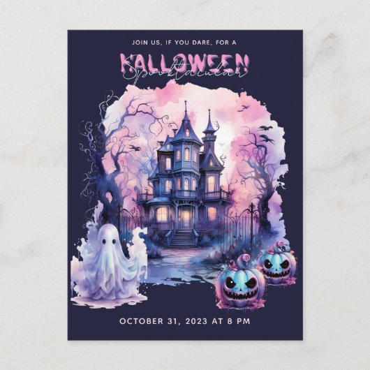 Roze Paarse Halloween Spooktacular Party Feestdagenkaart (Voorkant)