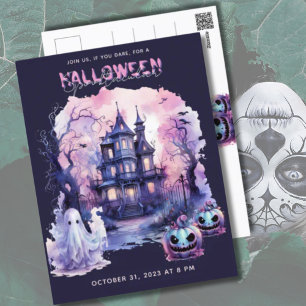 Roze Paarse Halloween Spooktacular Party Feestdagenkaart