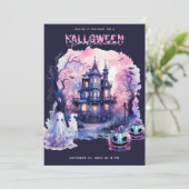 Roze Paarse Halloween Spooktacular Party Kaart (Staand voorkant)