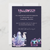 Roze Paarse Halloween Spooktacular Party Kaart (Achterkant)