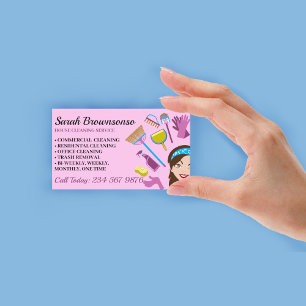 Roze Paarse Handschoenen Cartoon Dienstmeid Huis S Visitekaartje