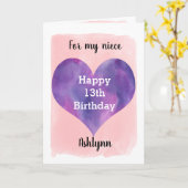 Roze Paarse Happy 13th Birthday Niece Kaart (Gele Bloem)