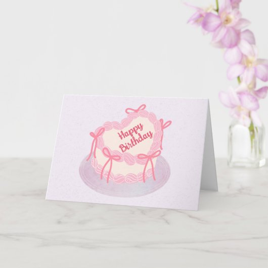 Roze paarse hart verjaardagstaart kaart (Orchidee)