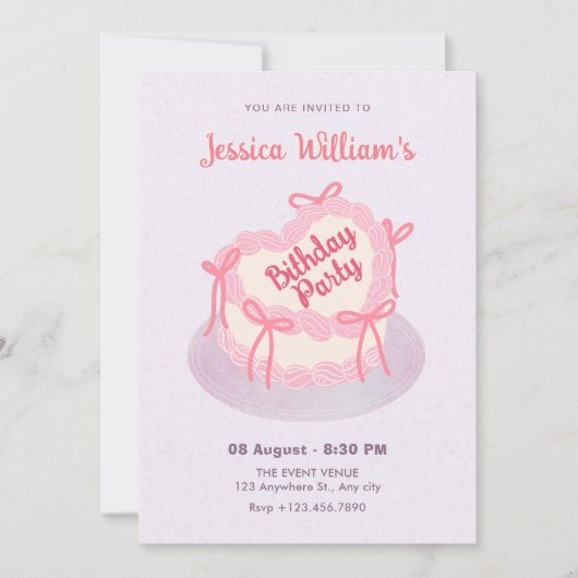 Roze paarse hart verjaardagstaart kaart (Voorkant)