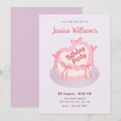 Roze paarse hart verjaardagstaart kaart (Voorkant / Achterkant)