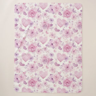Roze Paarse Harten Bloemen Verjaardag Sherpa Deken