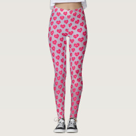 Roze Paarse Harten Patroon Valentijnsdag Leggings