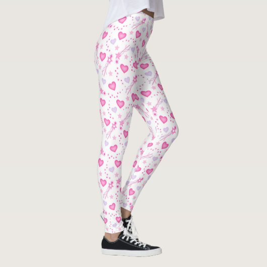 Roze paarse Harten Sterren Magische Meisjes Vrouwe Leggings (Rechts)
