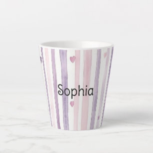 Roze Paarse Harten Strepen Verjaardag Latte Mok