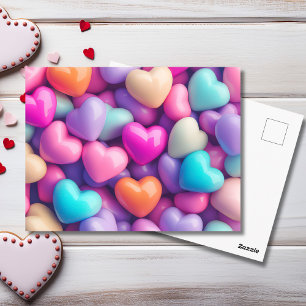 Roze Paarse Hartjes Valentijnskaart Briefkaart