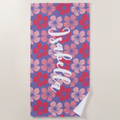 Roze Paarse Hawaiian Flowers Persoonlijke naam Strandlaken (Voorkant)