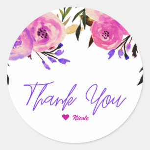 Roze & Paarse Helder Moderne Bloem Bruiloft Feest Ronde Sticker