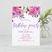 Roze & Paarse Helder Moderne Bloemengeboorte Vieri Kaart (Staand voorkant)