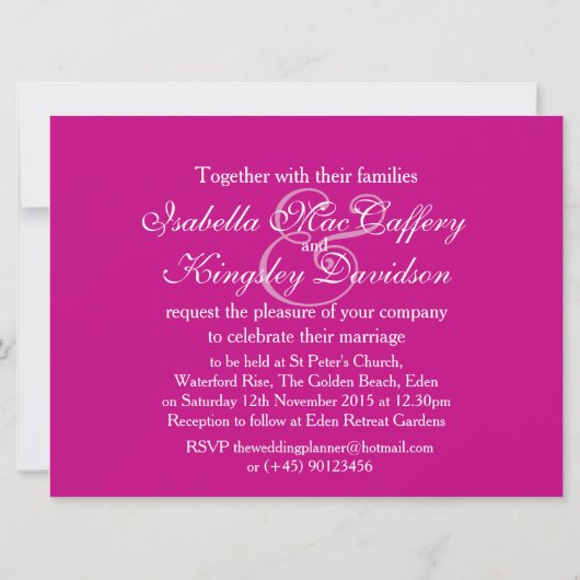 Roze paarse hibiscus bloem bruiloft uitnodiging (Achterkant)