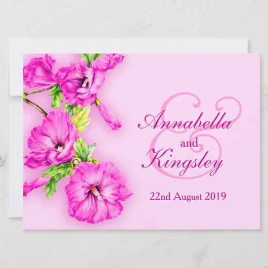 Roze paarse hibiscus bloem bruiloft uitnodiging (Voorkant)