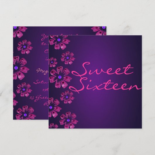 Roze & Paarse Hibiscus Bloemen Verjaardagsuitnodig Kaart (Voorkant / Achterkant)