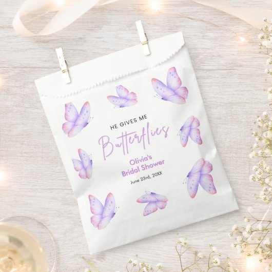 Roze Paarse Hij Geeft Me Vlinders Bruidsfeest Bedankzakje (Geknipt)