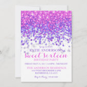 Roze Paarse Hollywood Glitter Sweet Sixteen Party Kaart (Voorkant)