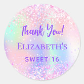 Roze paarse holografisch zoet 16 Dank u Ronde Sticker (Voorkant)