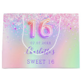 Roze paarse holografisch zoet 16 groot cadeauzakje (Voorkant)