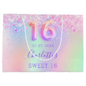 Roze paarse holografisch zoet 16 groot cadeauzakje (Achterkant)