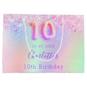 Roze paarse holografische 10e verjaardag groot cadeauzakje (Achterkant)