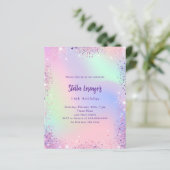 Roze paarse holografische budget verjaardagsuitnod (Staand voorkant)