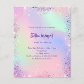 Roze paarse holografische budget verjaardagsuitnod (Voorkant)