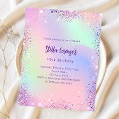 Roze paarse holografische budget verjaardagsuitnod