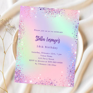Roze paarse holografische budget verjaardagsuitnod