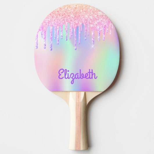 Roze paarse holografische druppels tafeltennisbatje (Voorkant)