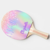 Roze paarse holografische druppels tafeltennisbatje (Zijkant)